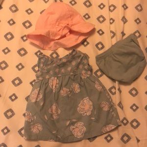 Carter’s newborn dress, diaper cover, and hat. Worn once like new.